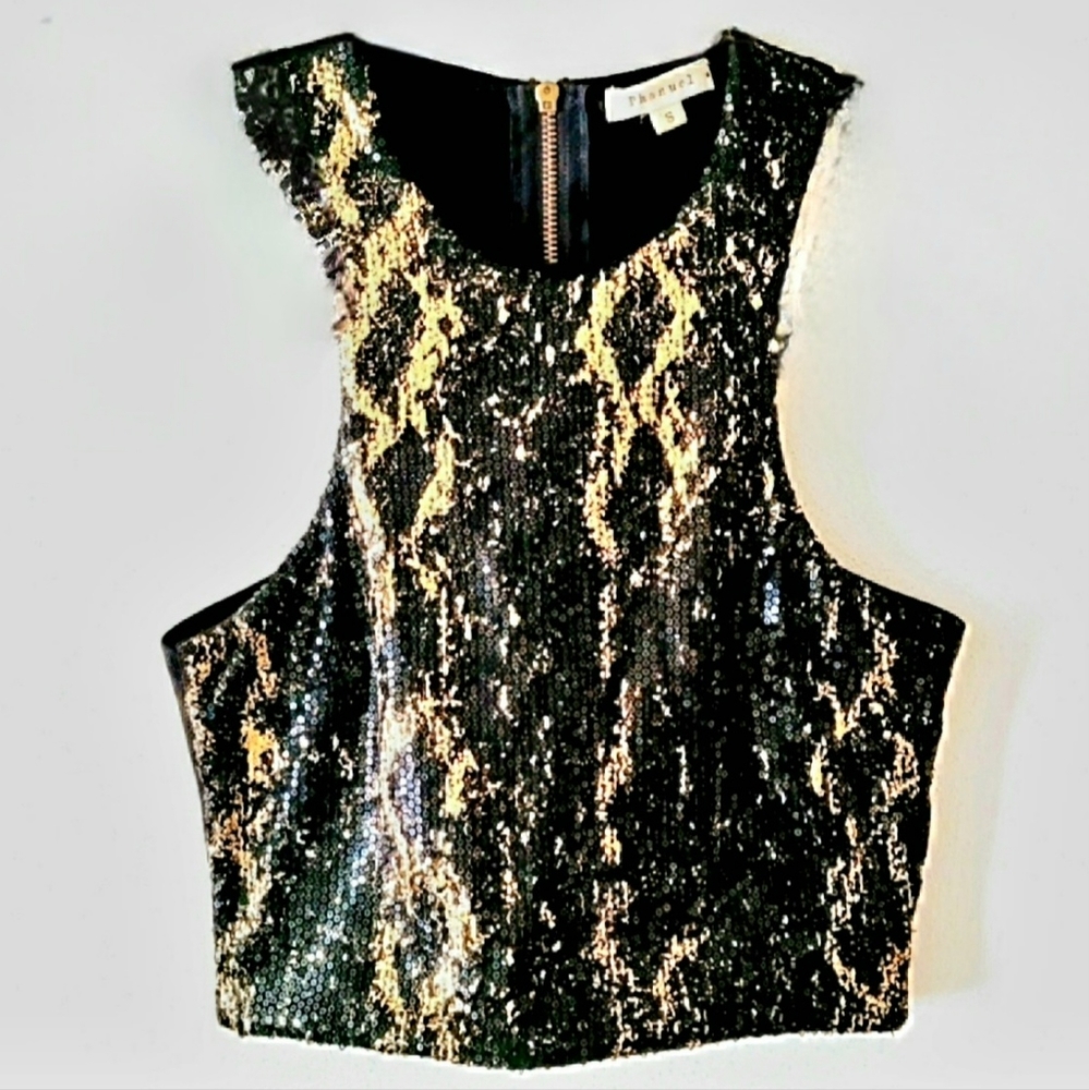 Women's Black & Gold Sequined Vest - Size Small